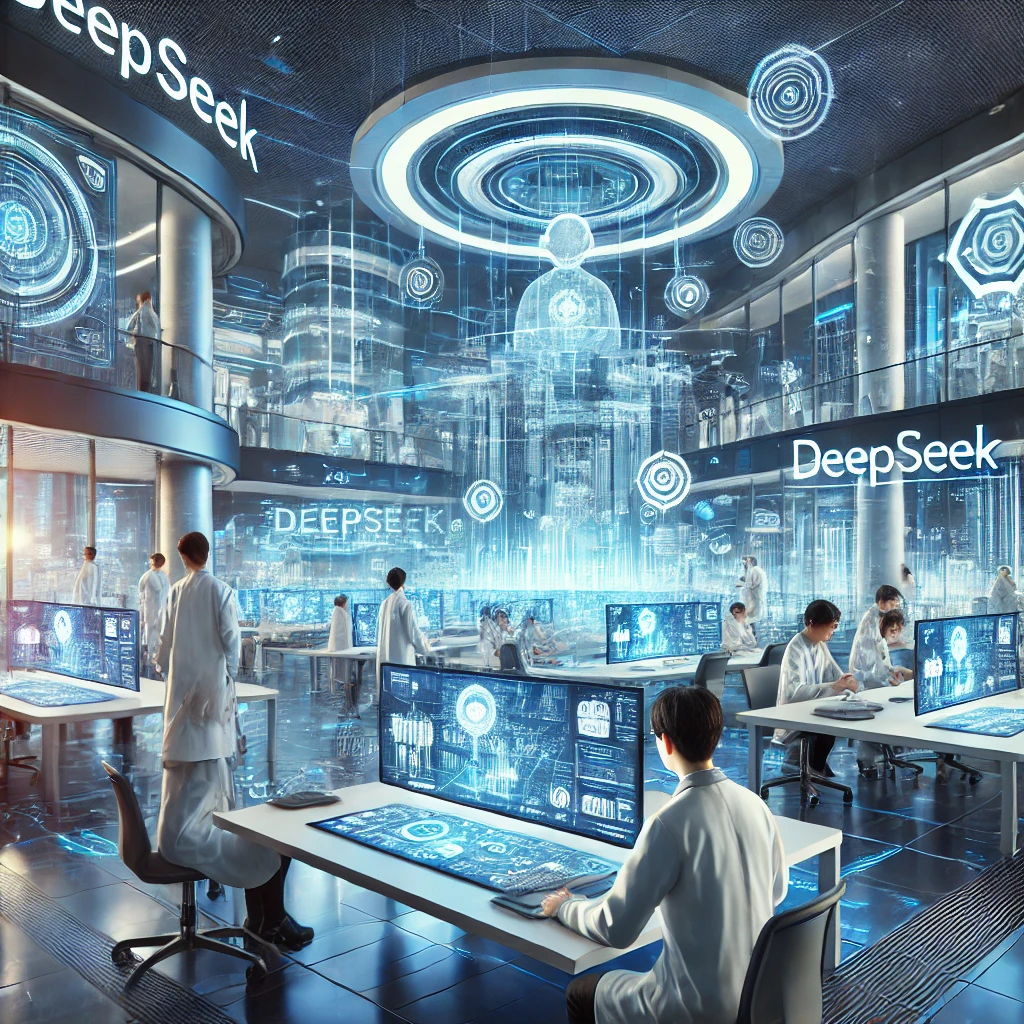 "DeepSeek: El laboratorio chino que revoluciona la IA y desafía a los gigantes de Silicon Valley" 1 DALL·E 2025 01 26 23.55.38 A futuristic and professional laboratory setting in China showcasing advanced artificial intelligence technology. The scene includes scientists worki